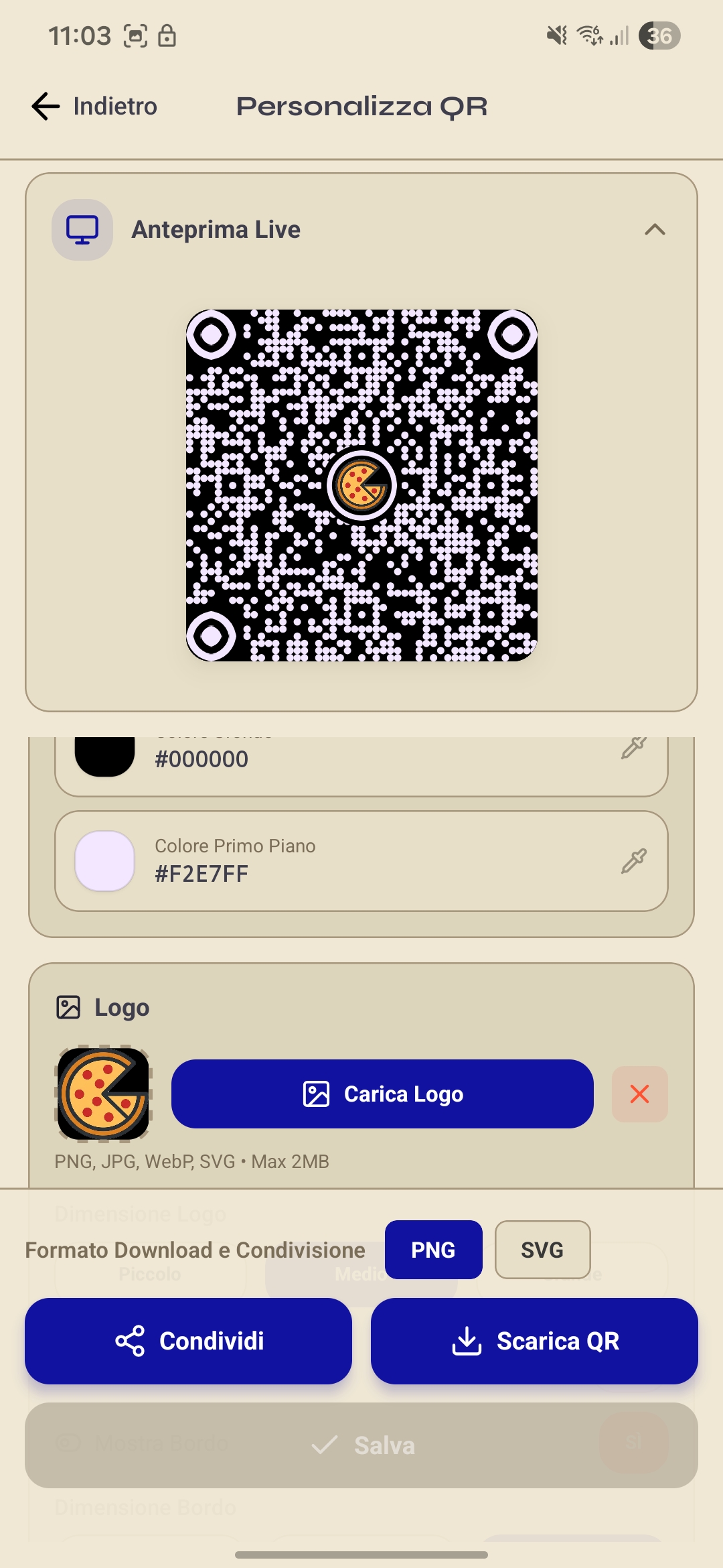 Personalizzazione QR code con colori brand