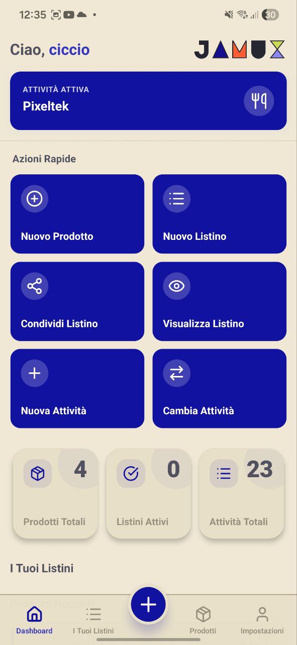 Dashboard principale JamuX